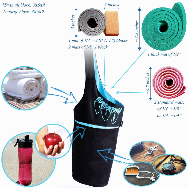 Zenifit Yoga Mat Bag â€“ Versatile Yoga Bag with Mat Straps & Storage Pockets, Holds Yoga & Pilates Mats, Lightweight & Durable, Black and Blue - Image 5